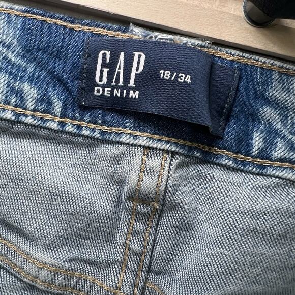 GAP Denim Midi Skirt Plus Size 18 / 34 Blue Light Wash Color Block Cotton Casual - Picture 8 of 13